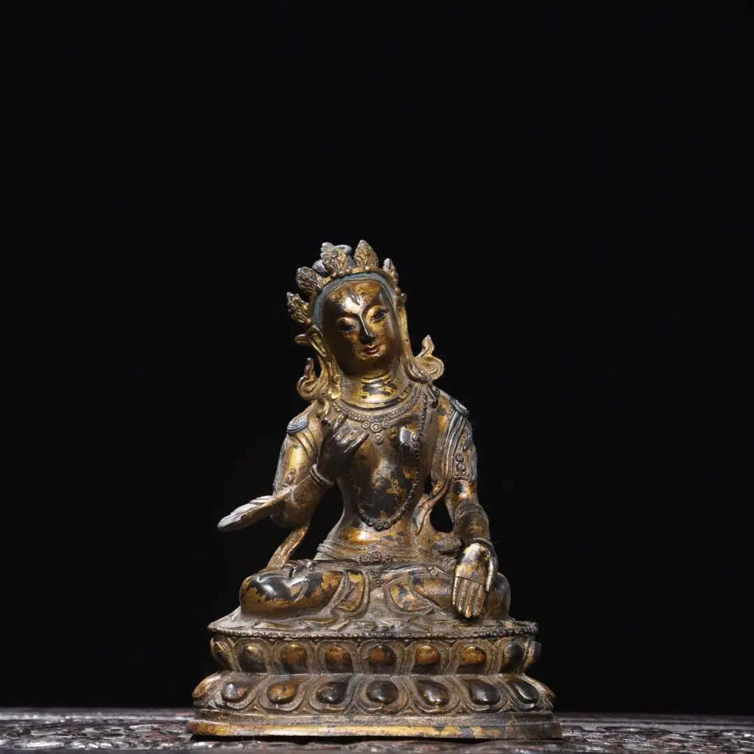 Tibetan Buddhist Guanyin Bodhisattva Brass Antique Copper Statue Home Temple Desk Decor Feng Shui