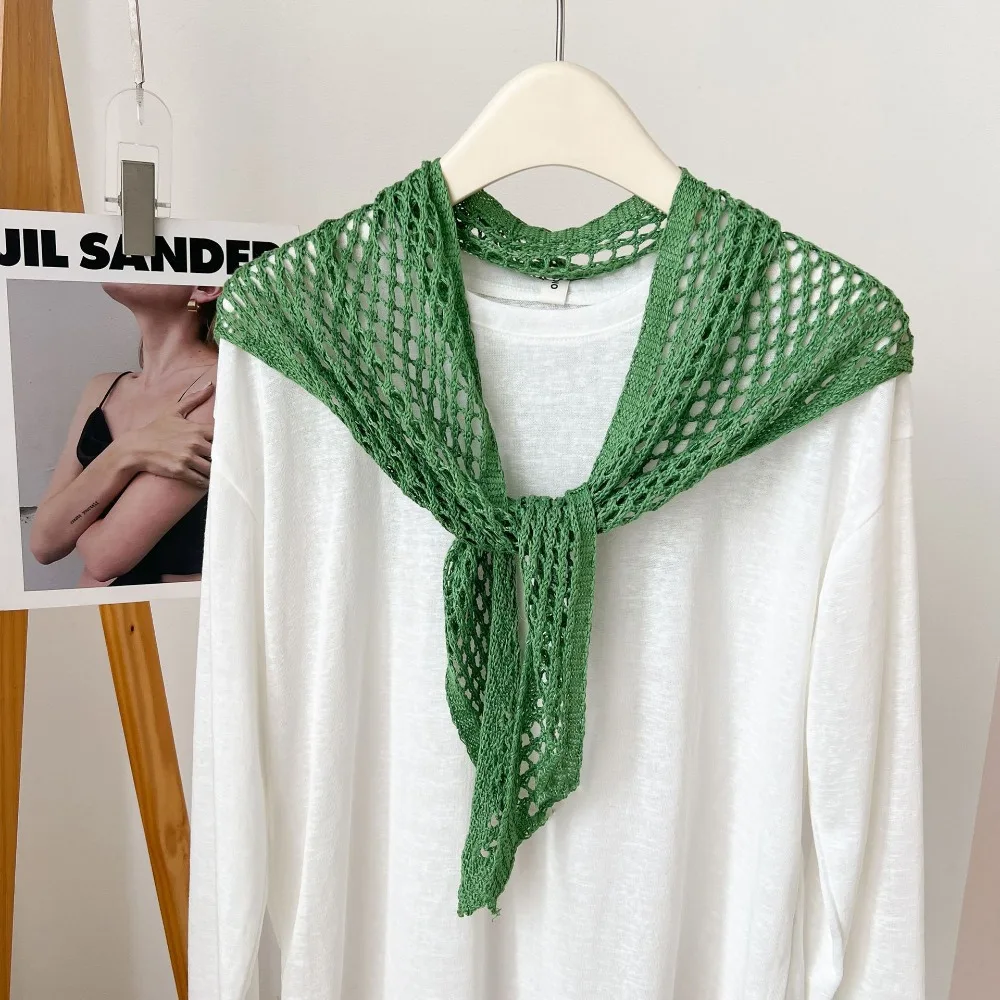 All-match Solid Color Triangular Shawl Bohemian Y2K Knitted Hollow Out Scarf Neckerchief Korean Bandana Clothing Accessories