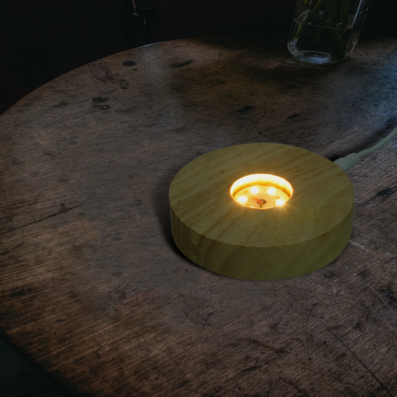 

1 set Wood LED Light Base for Crystal 10cm Round Charging Warm Glow Night Lamp Stand Display Sphere Holder Led Base Glass Art