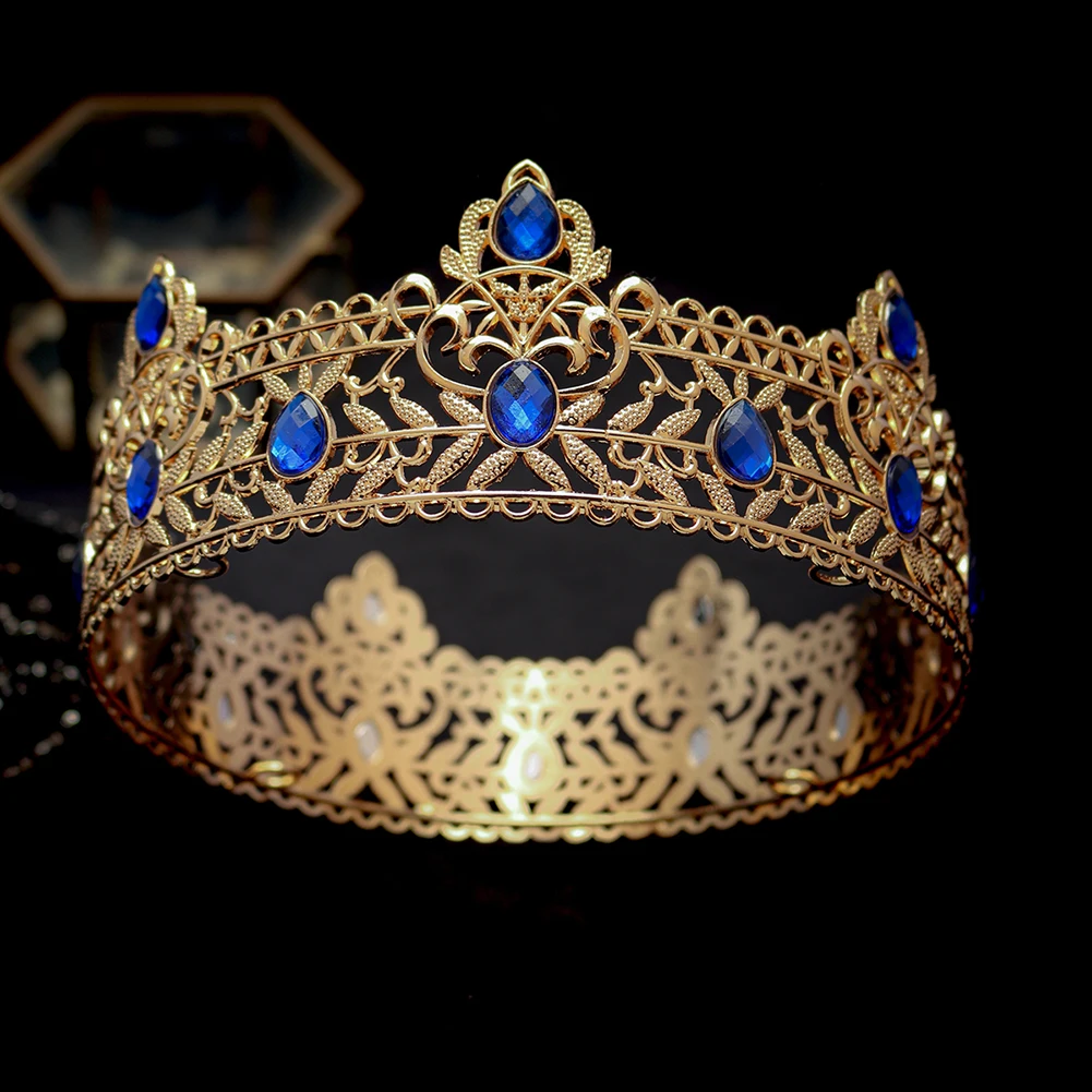 Okrągły ślubny król Tiara nakrycie głowy dla mężczyzn Rhinestone Royal Crown ozdoby do włosów ważne okazje głowa biżuteria akcesoria