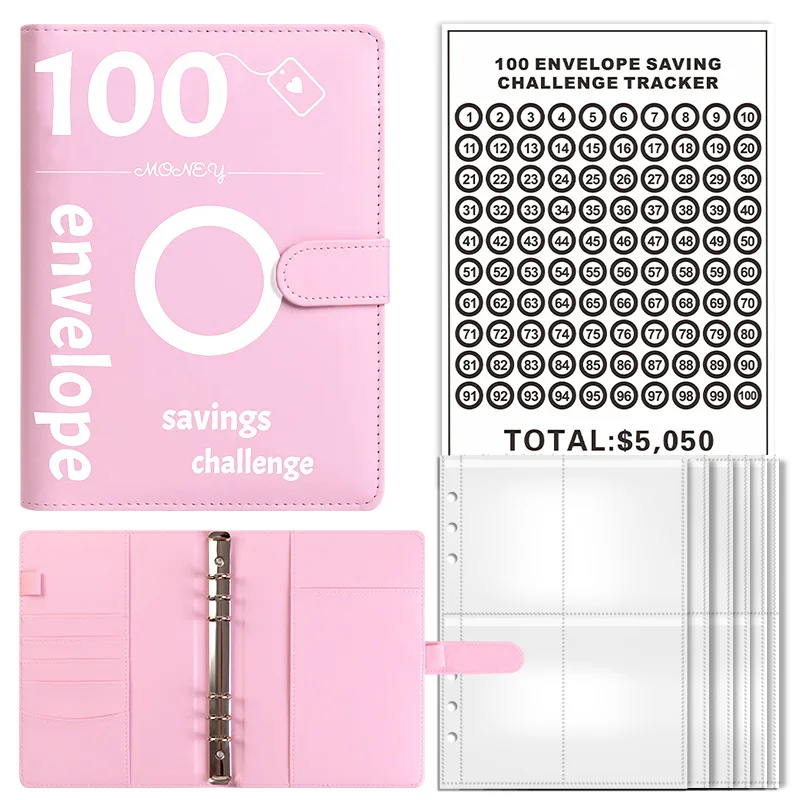 Cash Envelope System Kit with 100 Pockets, Money Savings Challenge Binder to Save $5050, Reusable Budget Planner for Cash