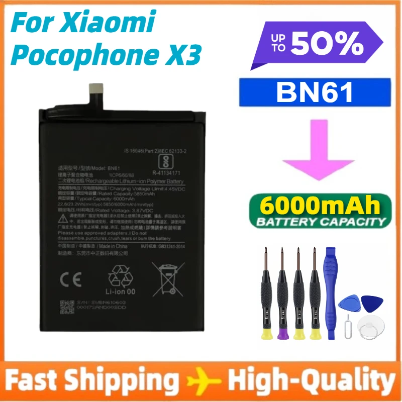 

BN61 6000 мАч аккумулятор для телефона Xiaomi Pocophone X3 NFC Poco X3 Pro Сменные аккумуляторы