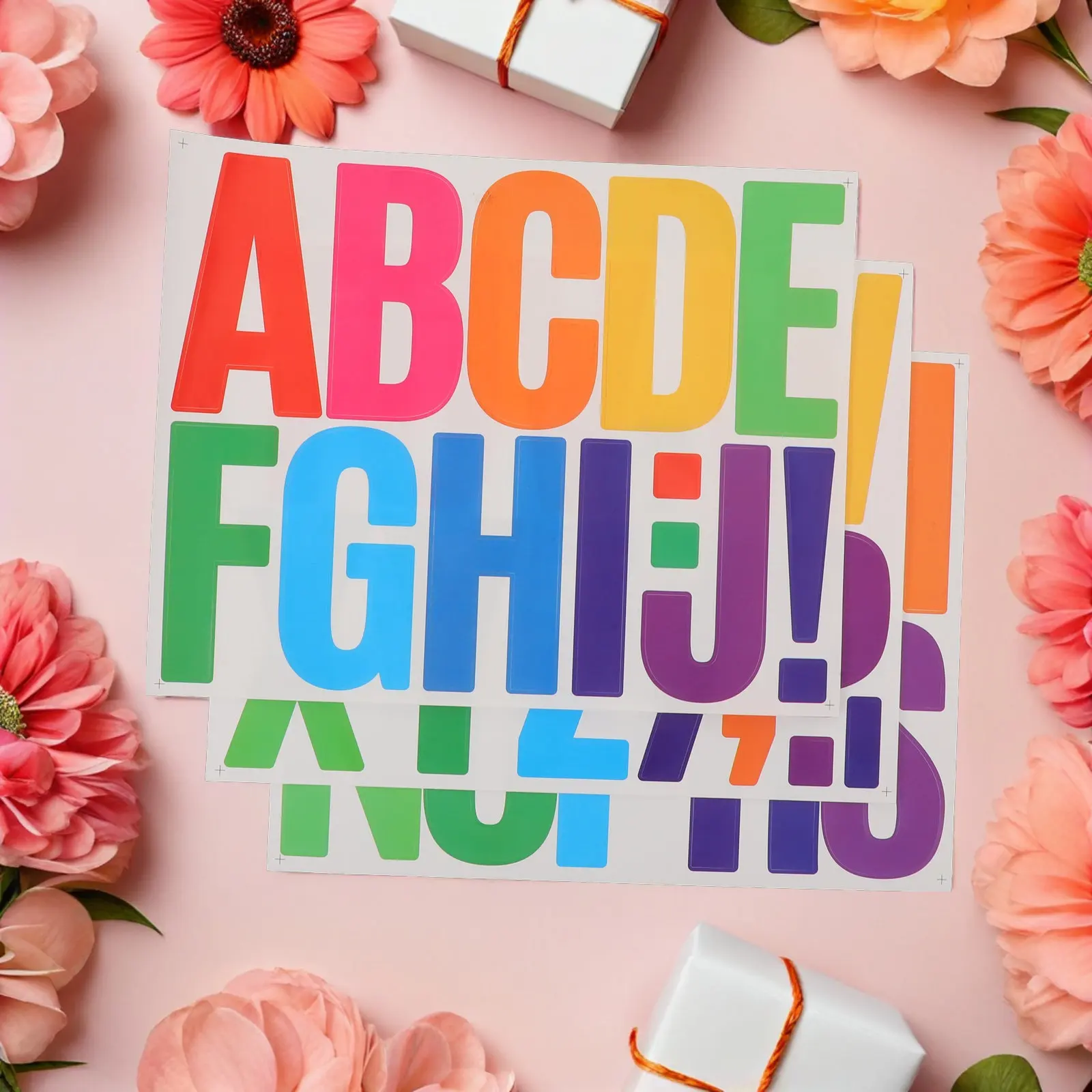 5Sets Waterproof Alphabet Stickers Self-Adhesive Faderesistant Colorful for Bulletin Board Classroom Poster Labeling