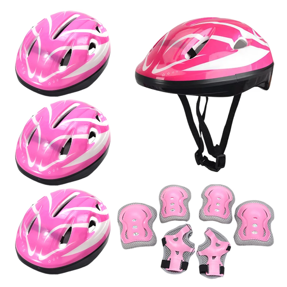 

Kids Bike Helmet Set Hard Shell Helmet Elbow Pads Wrist Guards Set Breathable Skateboard Protective Equipment for Outdoor Sports