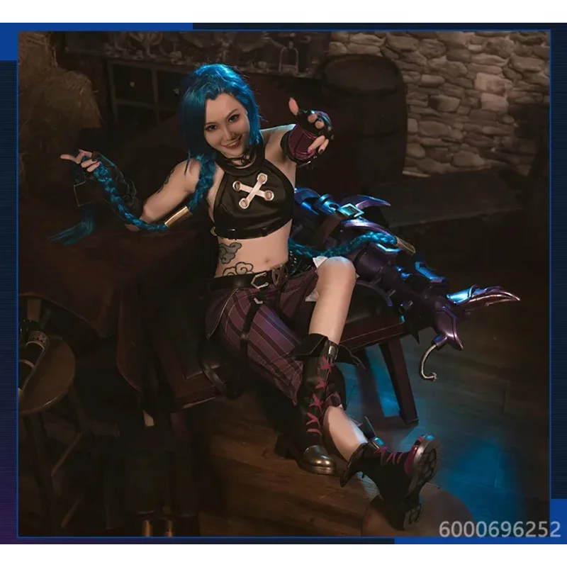 LOL Jinx Arcane أزياء تنكرية فضفاضة مدفع الزي لعبة كوس المرأة المتفجرة لولي قنبلة نمط فستان حفلة الهالوين مخصص