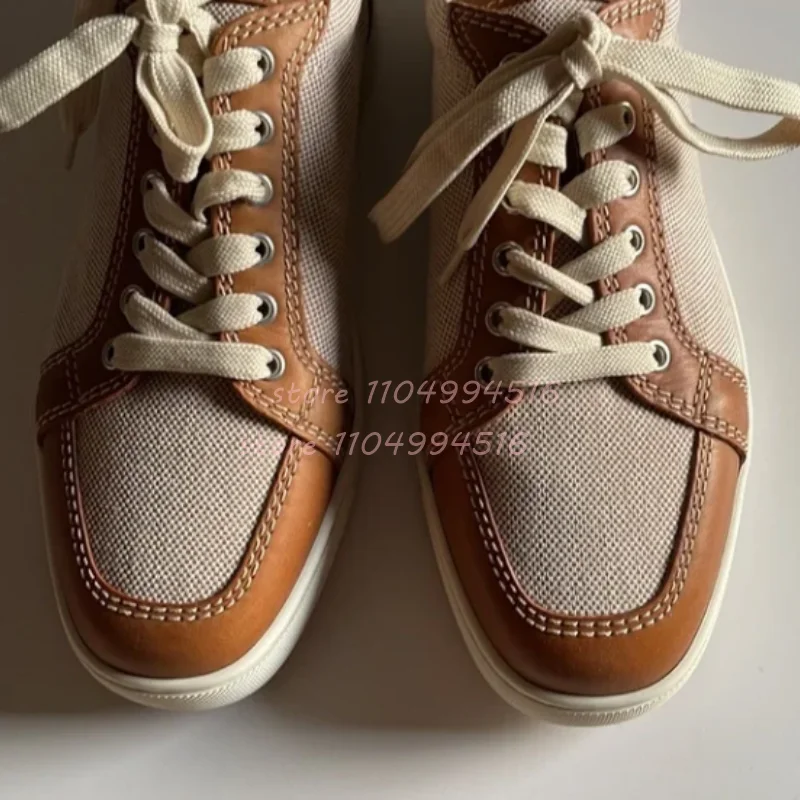 البرتقال المرقعة تنفس الرجال أحذية رياضية جولة تو الدانتيل متابعة حذاء كاجوال 2025 الذكور موضة فاخرة الشقق فستان الحفلات نسج الأحذية #2