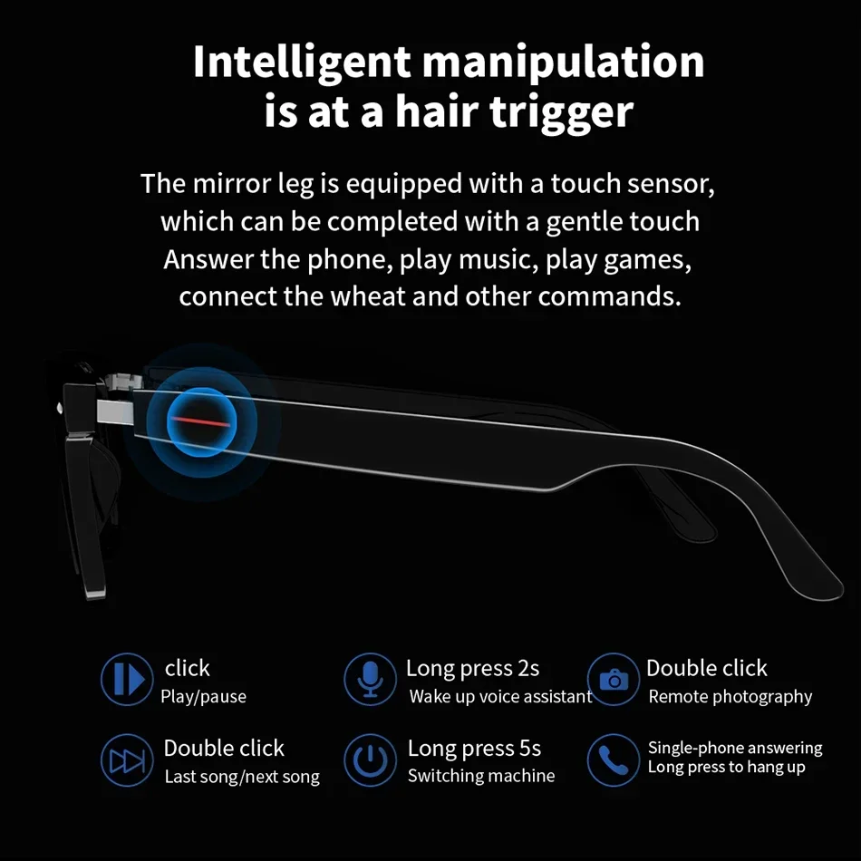 For Men Women Smart Glasses Wireless Bluetooth Sunglasses Built-in Microphone Speakers Touch & Voice Assistant Compatible Glass