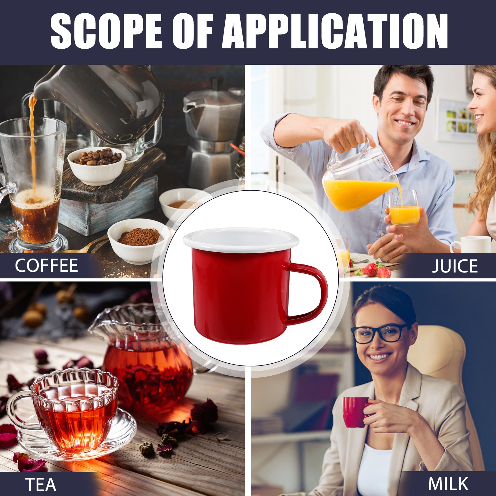 

Insulated Mug Vintage Water Cup Enamel Camp Drinking Cups Reusable Coffee Red Mugs Office