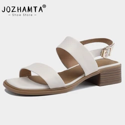 JOZHAMTA Size 34-41 Women Sandals Genuine Leather Chunky Low Heels Shoes For Women Summer 2023 Retro Heel Sandals Casual Shoes