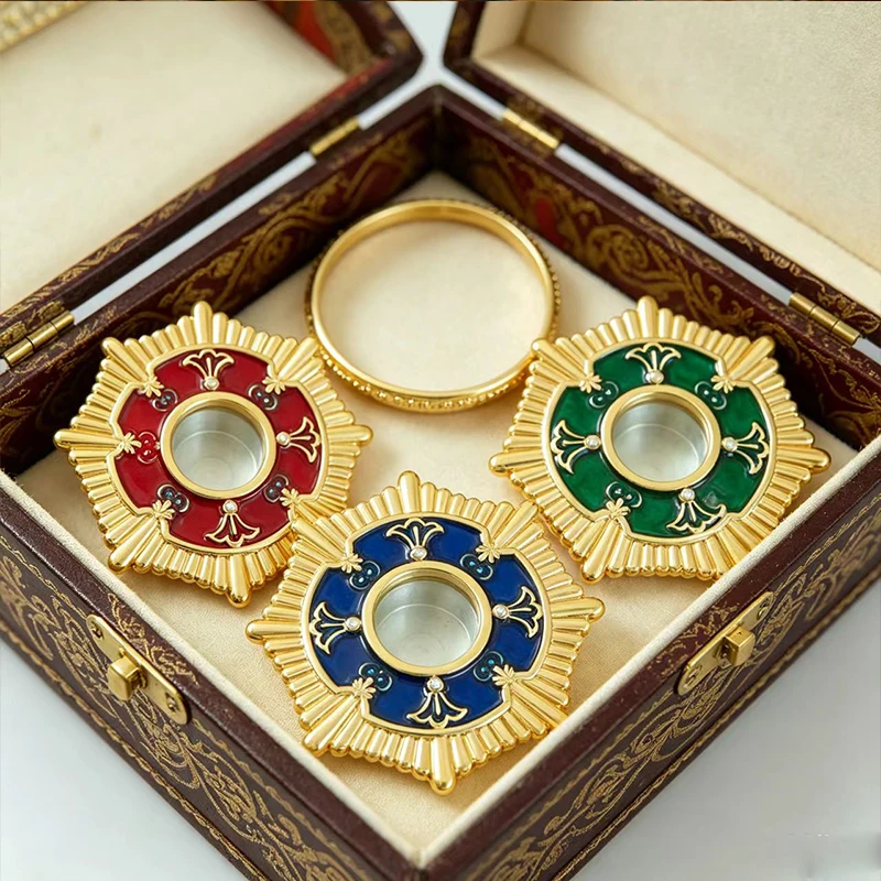 New Gold Plated Reliquary Box Set with Enamel Sunburst Design for Storing Ashes/Holy Relics Church Altar Prayer Service Decor