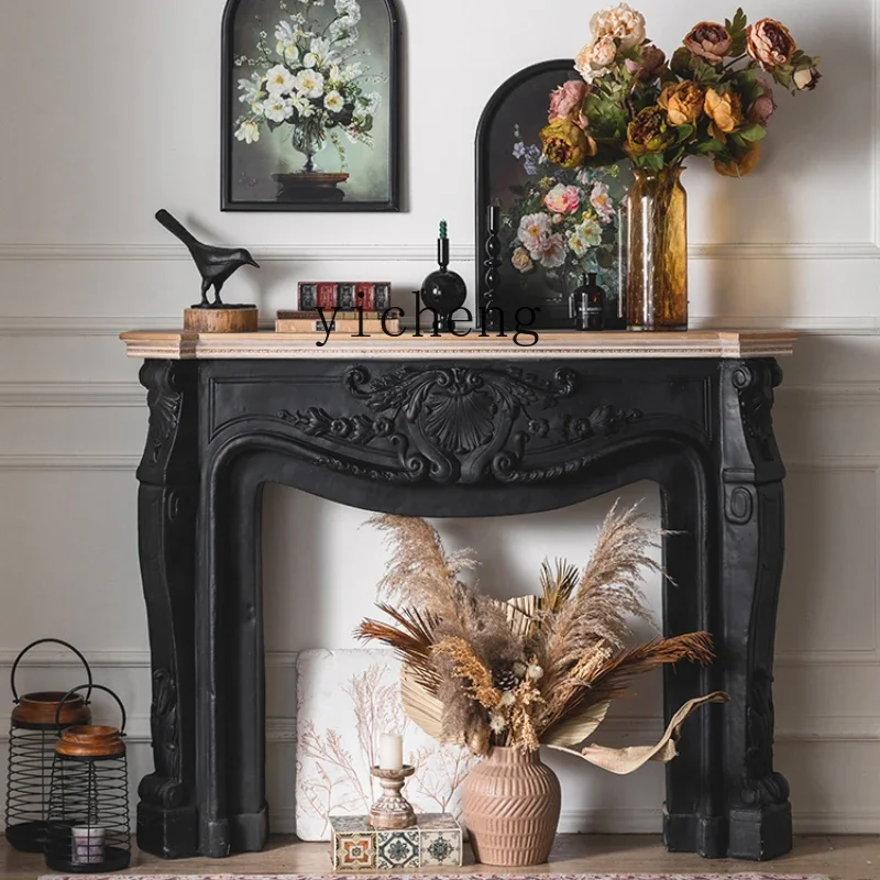 

ZC Antique Style Second-Hand Black Color Fireplace Mantel B & B Villa Living Room Retro Art Decoration Cabinet