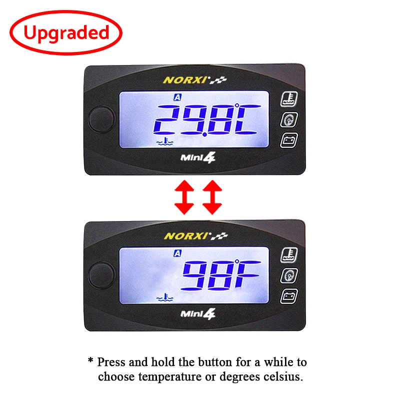 Motorcycles water temperature VoltageTime RPM Tachometer Norxi  Mini 4 in 1 LED Digital Display Quad meter