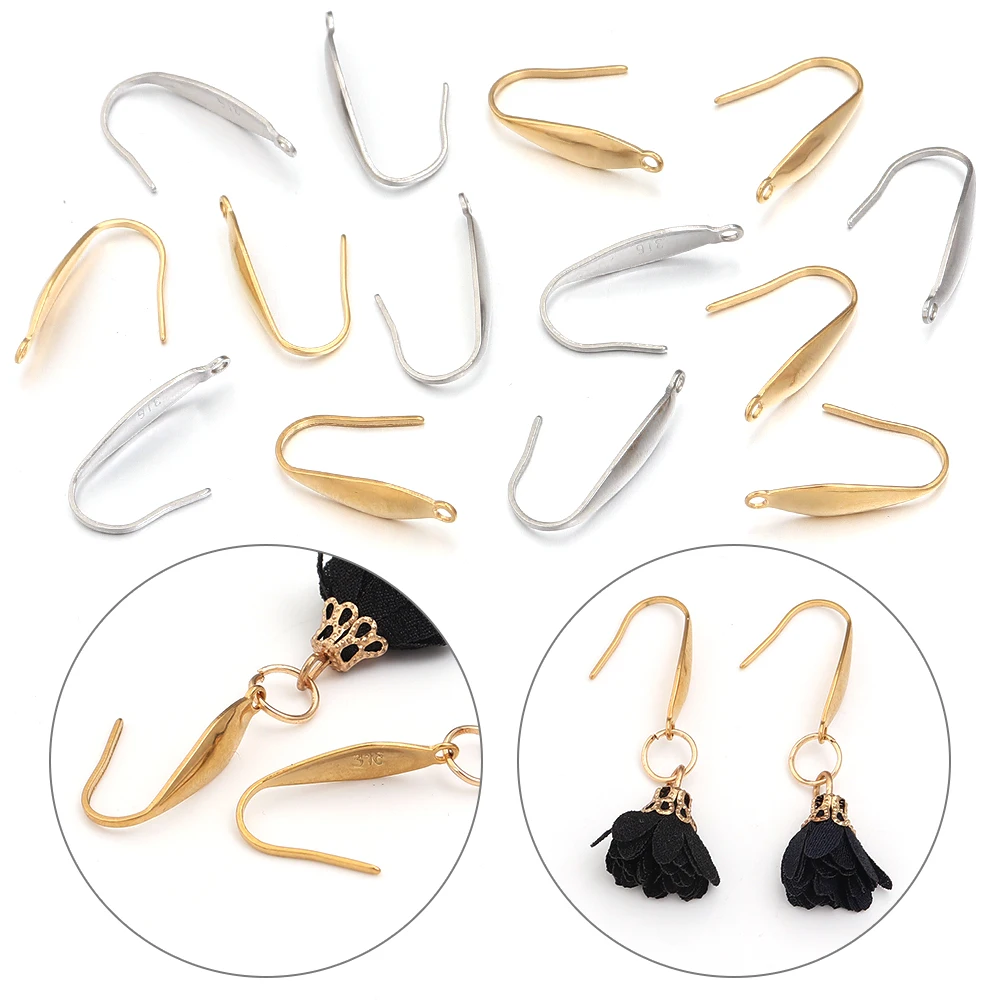 10Pcs Stainless Steel Ear Hook 20.5x13mm Gold/Steel Color Fashion Women Ear Studs with Hole for DIY Jewelry Making Findings
