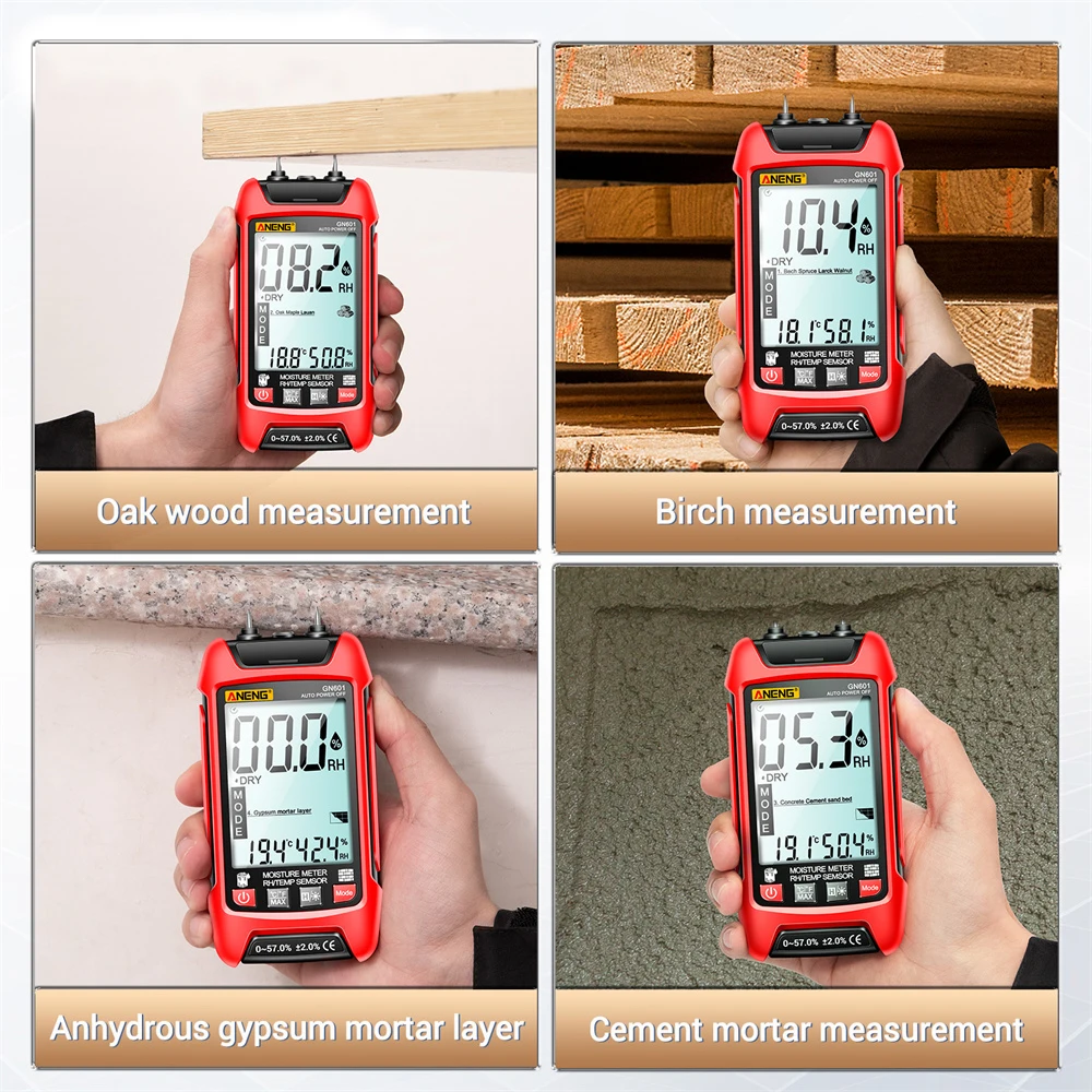 ANENG GN601 Wood Moisture Meter Digital Moisture Detector Pin-Type Water Leak Damp Tester for Wood Building Walls Paper