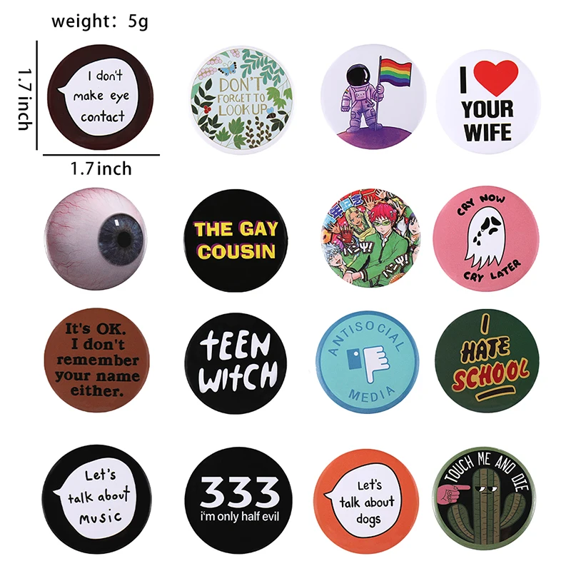 30Styles Fun Book Eye Tinplate Pins I Hate School Button Brooch Lapel Badges Cartoon Jewelry Gift for Kids Friends