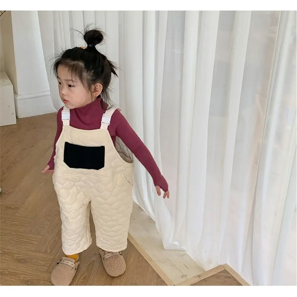 2024 Winter Kids Pants Cotton Thicken Warm Baby Overall Pants Korea Style Girls Boys Pants Toddler Baby Overall Pants