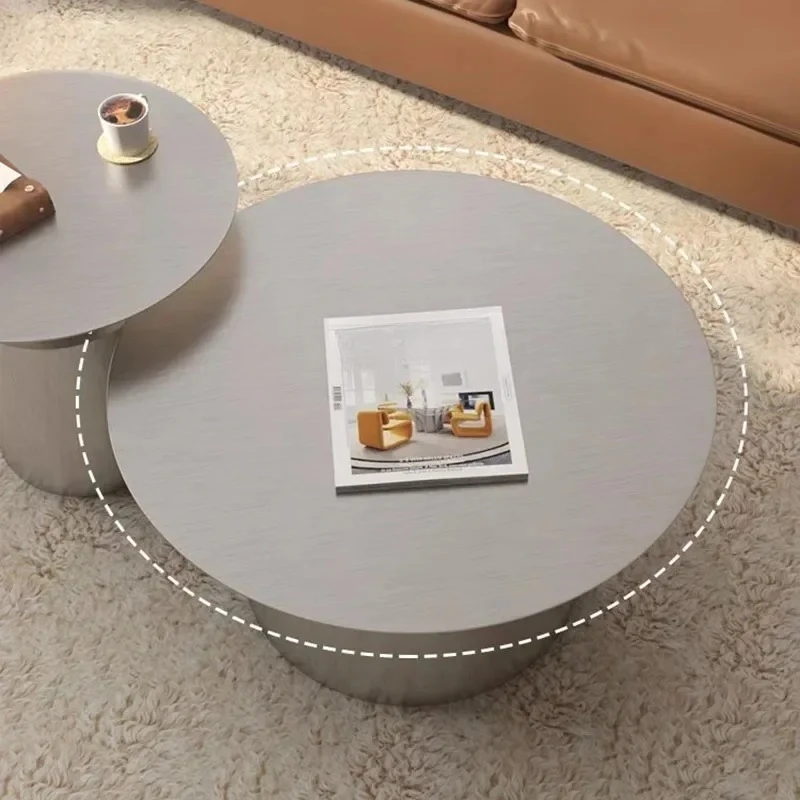 

Современный журнальный столик из нержавеющей стали, круглый чайный столик, портативная съемная мебель для гостиной, дизайн в индустриальном стиле