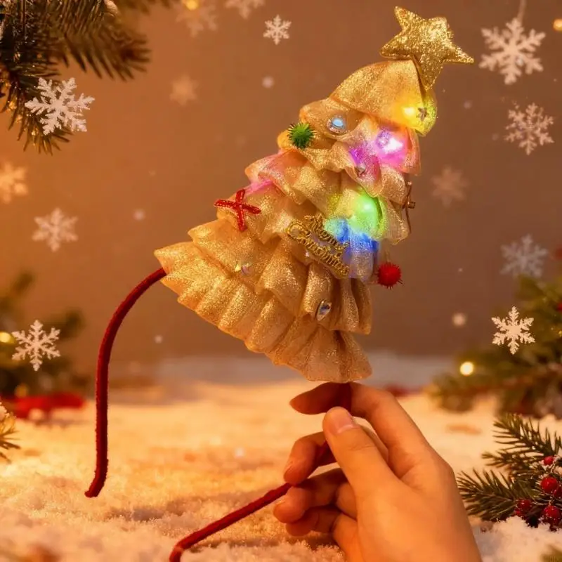 Light Up Mesh Hair Band Hair Hoop Christmas Design Hair Ornament With Multi Color Modes For Family Gatherings Y166