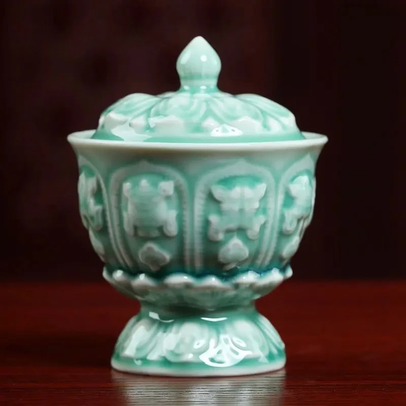 3pcs Ceramic Auspicious Water Supply Cup Household Chinese Style Offering Cup Holy Water Cup Buddhist Hall Decoration Ornaments