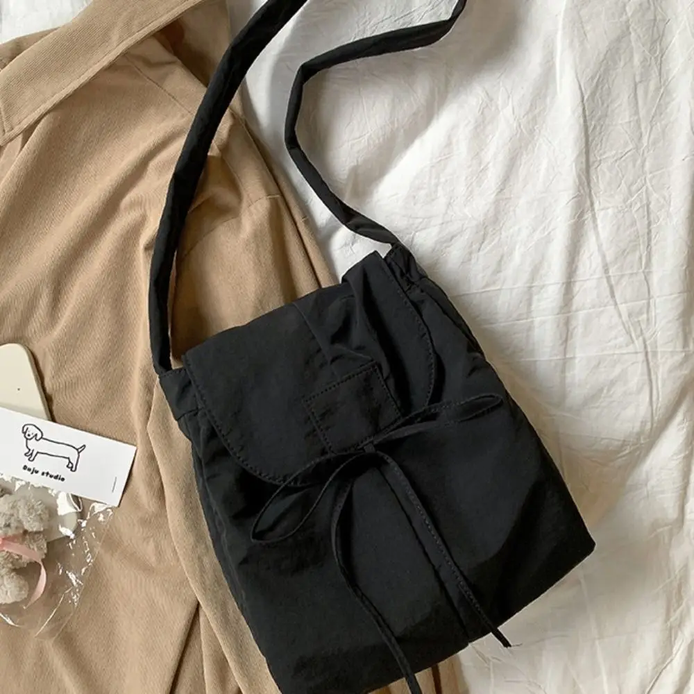 

Korean Style Flap Nylon Bow Crossbody Bag Messenger Bag Large Capacity Light Soft Nylon Bag Niche Design Tote Bag Shoulder Bag