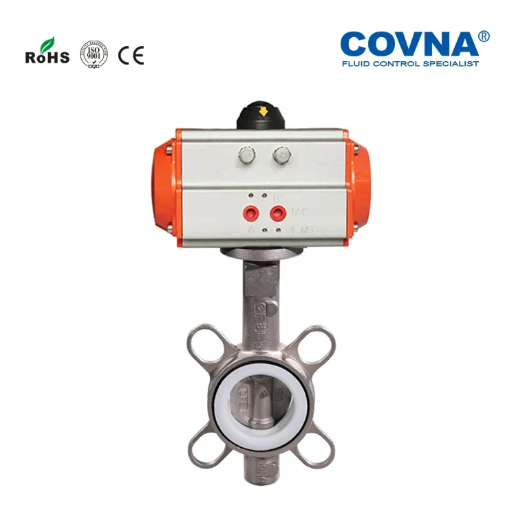 COVNA Pneumatic Valve Price DN100 4'' Air Actuated Wafer Butterfly Control Valve Pneumatic