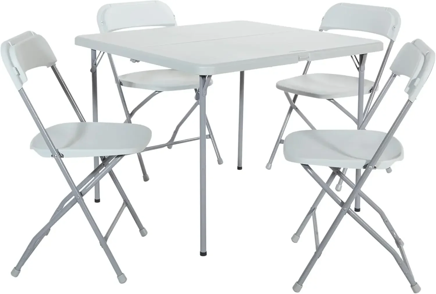 Factory Price Office Star Resin 5-Piece Folding Square Table and Chair Set, Light Grey
