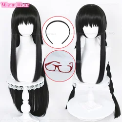 2 style syntetyczne Anime Akemi Homura peruka do cosplay 90cm długa czarna z plecioną peruką z warkoczem włosy termoodporne peruki na Halloween