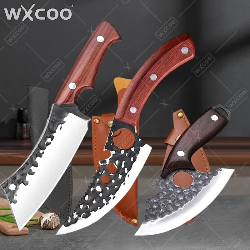 WXCOO Stainless Steel Kitchen Knife Hand Forged Butcher Knives Multifunctional High Carbon Cooking Meat Cutting Chef Knife BBQ