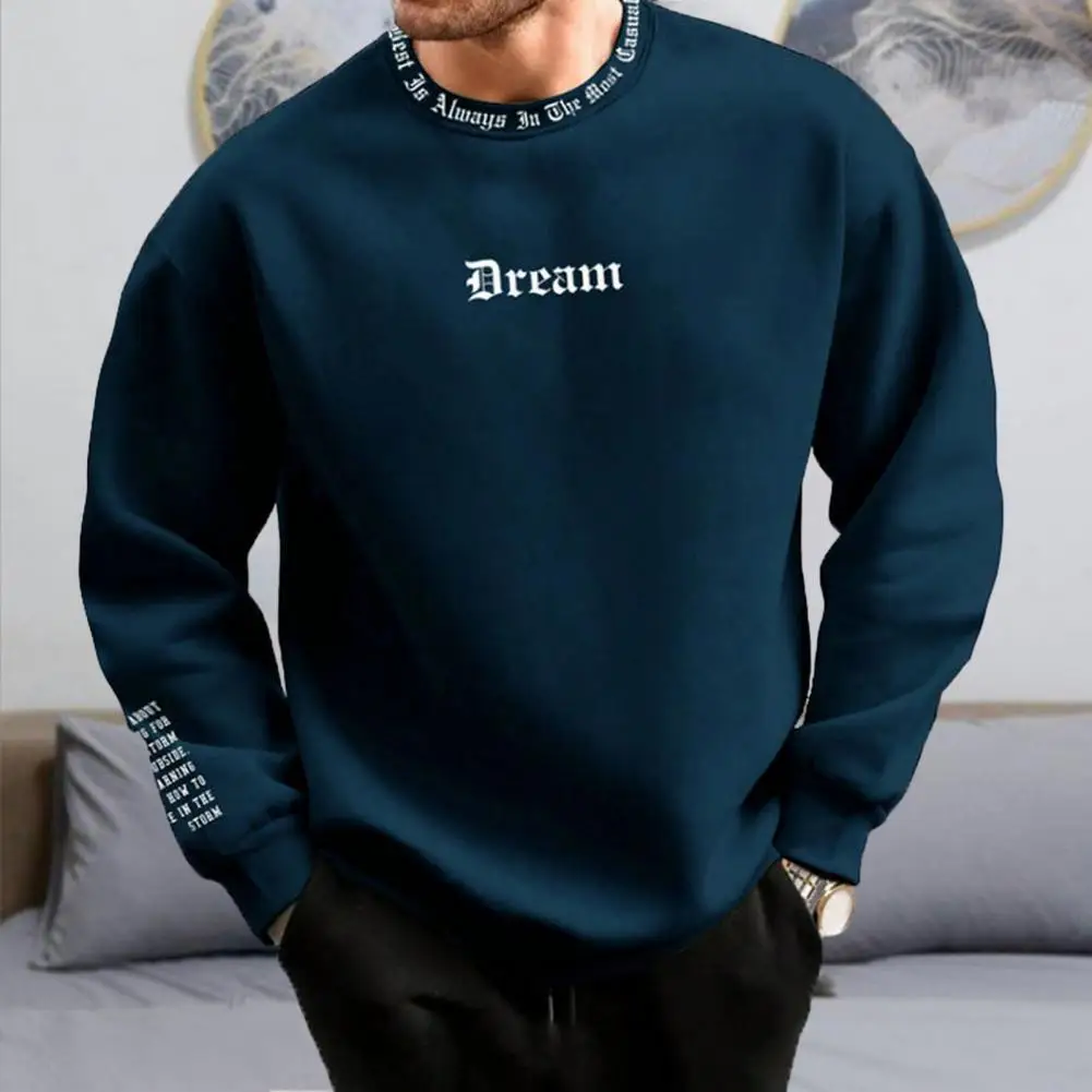Sports Sweatshirt Thick Warm Men's Casual Sweatshirt Cozy Round Neck Long Sleeve Letter Print Ideal for Fall Winter Men Soft