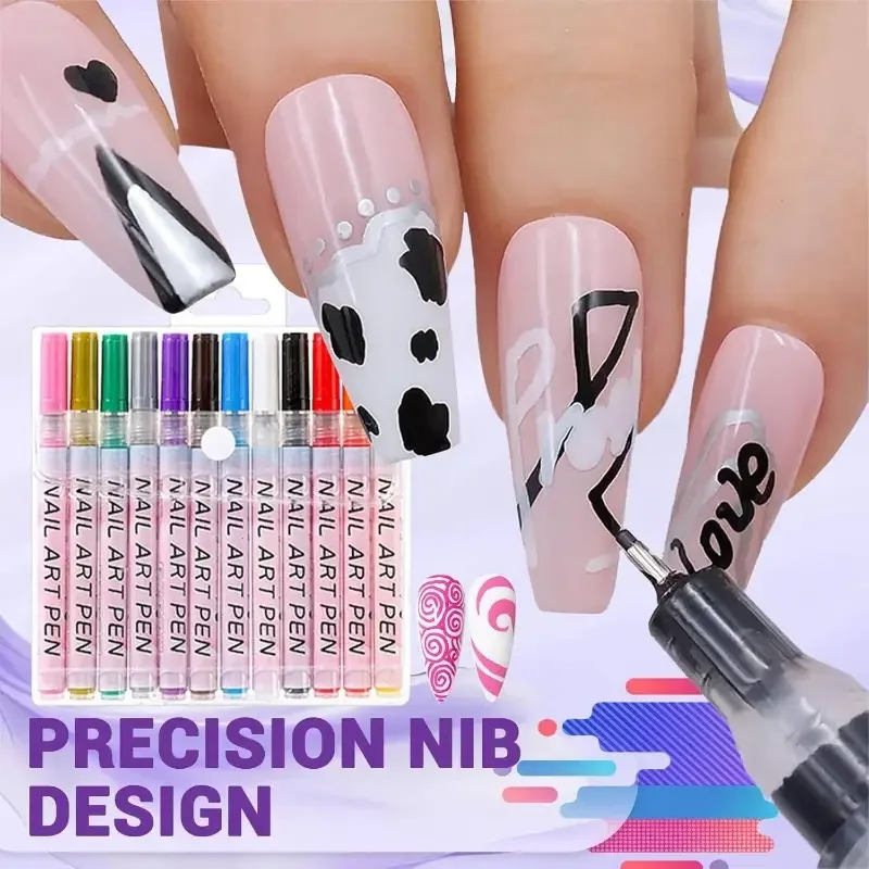 4/5/12 Color Nail Art Pens 0.5mm 3D Nail Polish Pens Set Drawing Painting Point Liner Acrylic Painted Pen Kit Nail Art Brushes