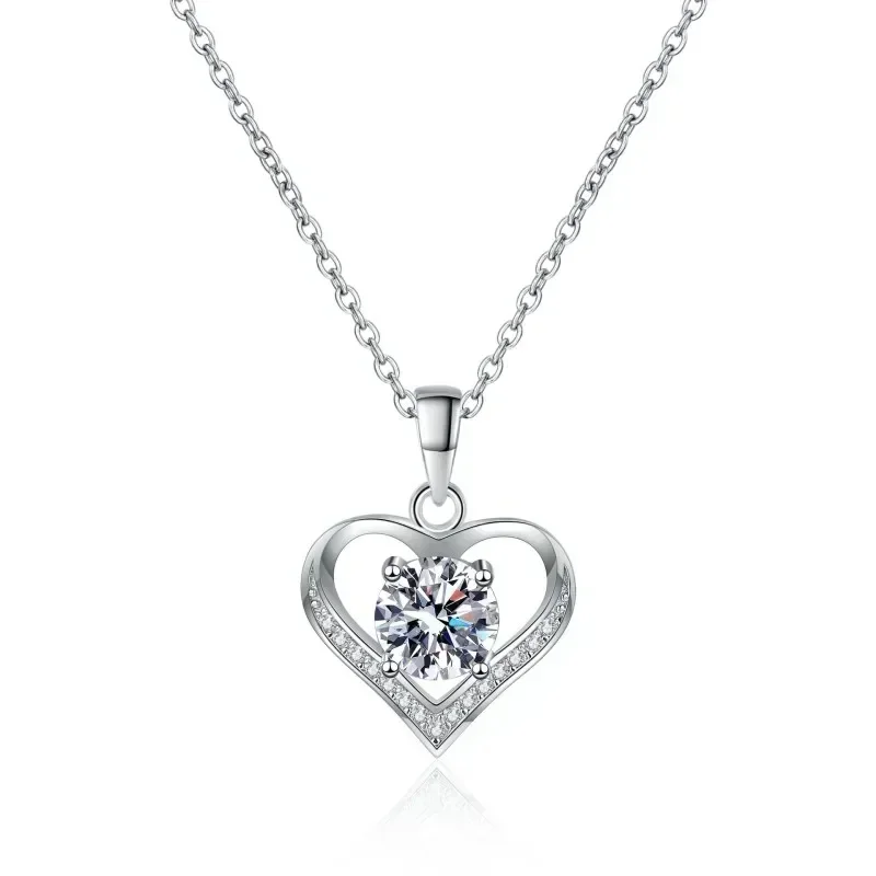 Elegant Design 1CT Heart Moissanite Wedding Necklace for Women, Original PT950 Platinum Pendant Chain Girl's Birthday Gift