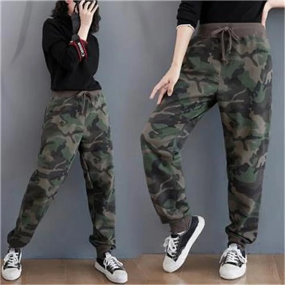 Summer Winter Outdoor Luxury Camouflage Womens Casual Hiking Pants Loose High Waist Cotton Trousers Activities Sweatpants Female