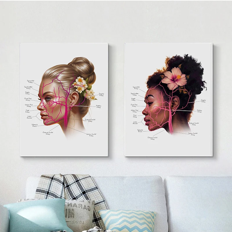 تشريح الوجه عضلات الوجه والفينز تجميل سبا صالون الطبية الجمالية المشارك حائط لوح رسم الفن صور ديكور المنزل هدية