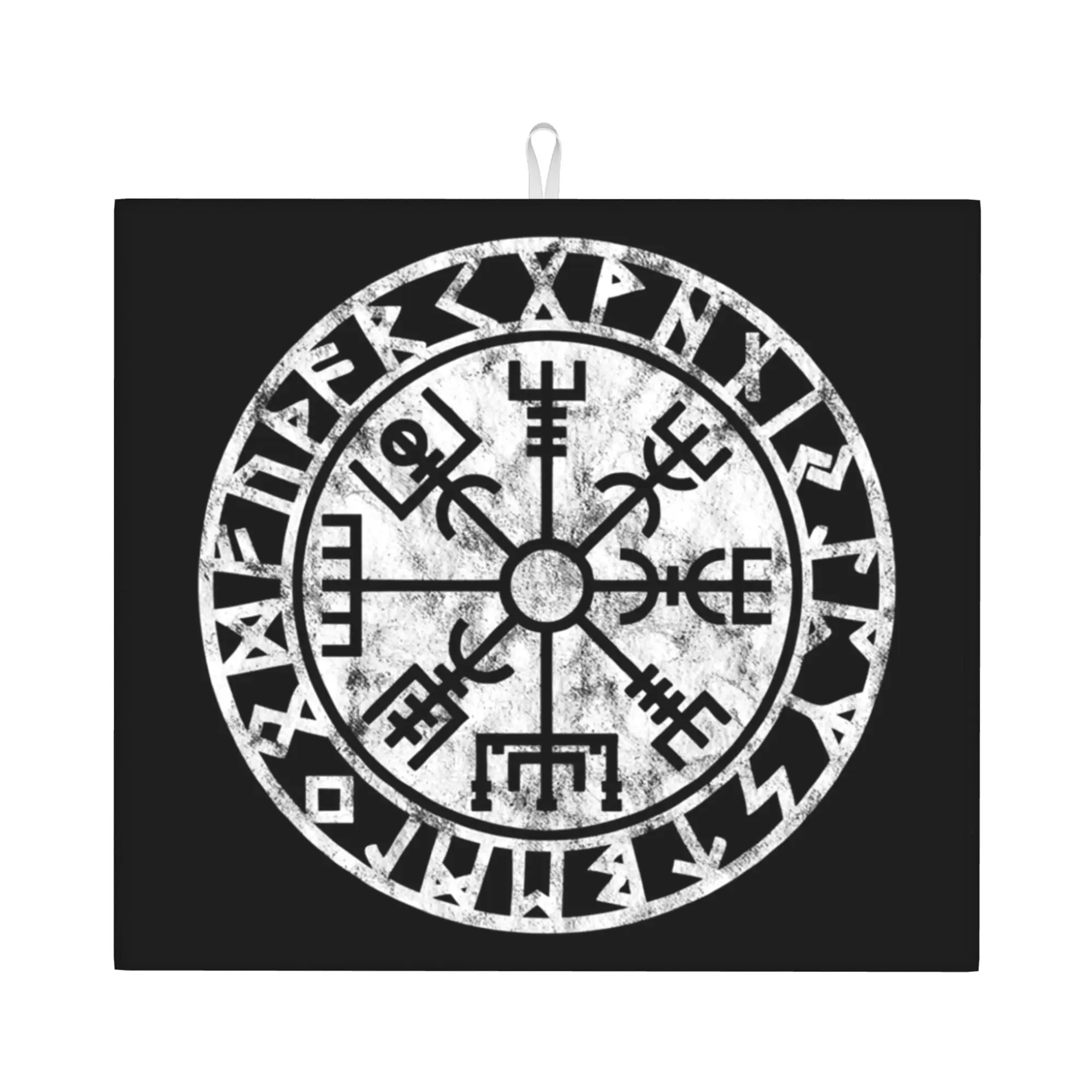 Drying Mat For Kitchen Vintage Vegvisir Symbol Water Absorbent Waterproof Norse Viking Compass Kitchen Counter Protector Mat