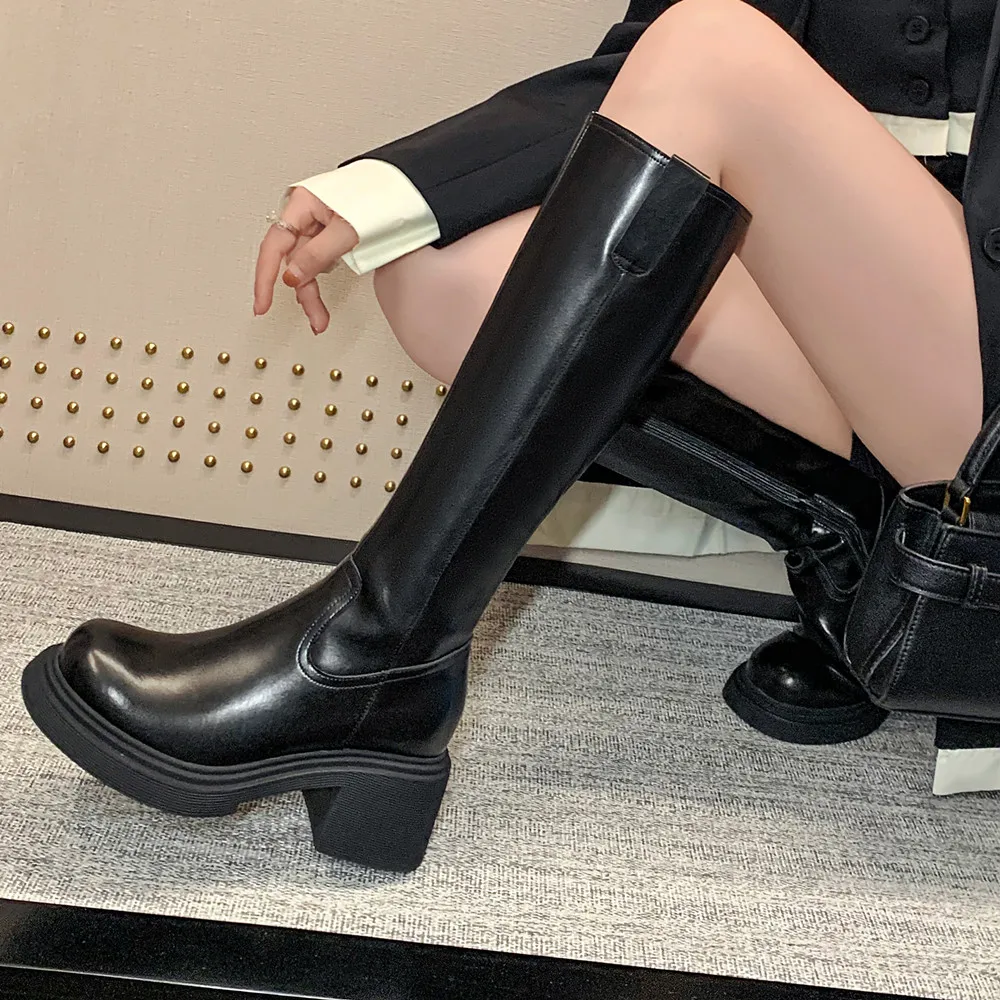 FEDONAS Women Knee-High Boots Autumn Winter Genuine Leather Side Zipper Western Knight High Boots Office Lady Shoes Woman 2024