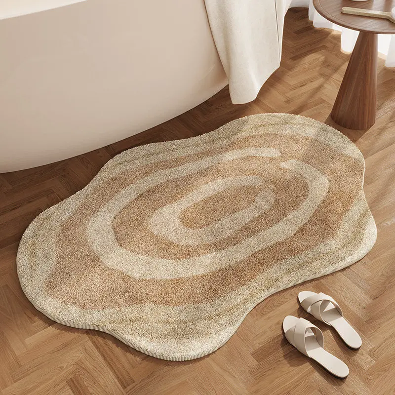 VIKAMA Wavy Cloud Irregular Bath Mat Non Slip Washable Absorbent Plush Rug Neutral Bathroom Bedroom Floor Decor Mat
