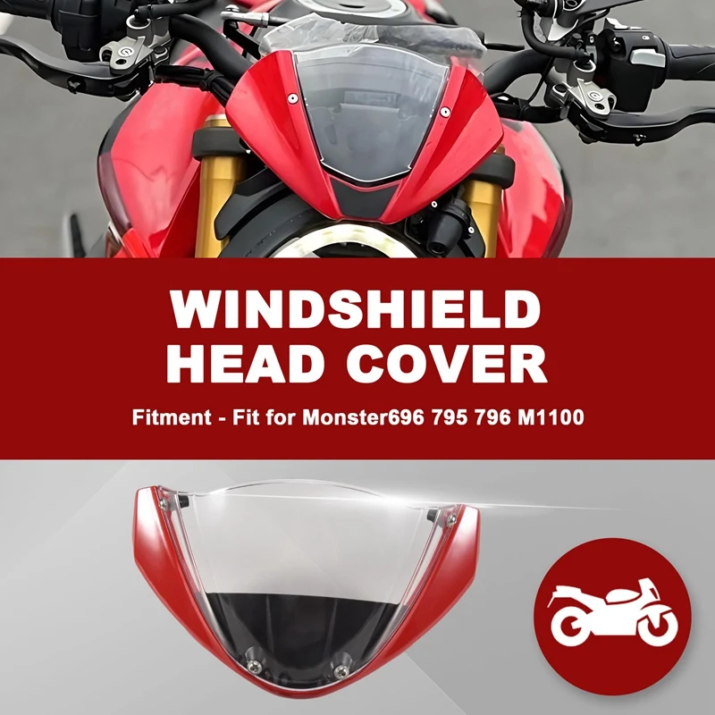 

Motorcycle Windshield Head Cover Windshield Fairing For Ducati Monster 696 795 796 M1100, Red