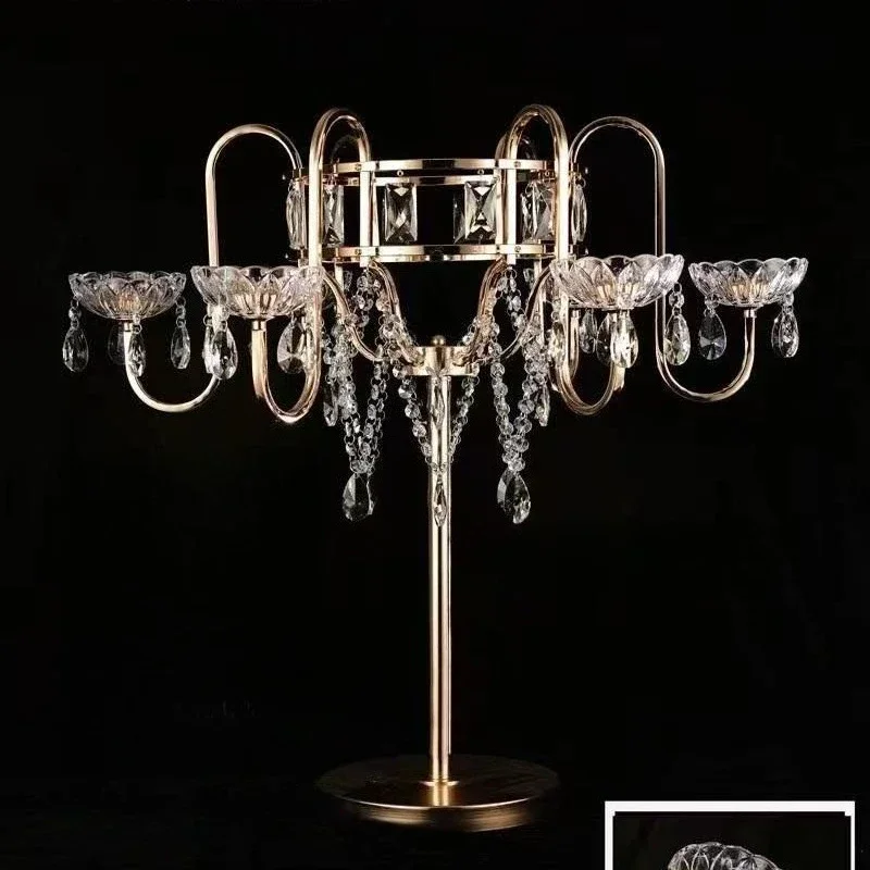 Six Arm Metal Crystal Candelabra Elegant Table Centerpiece Decorative Candle Holder For Wedding Hotel Party Festival Events