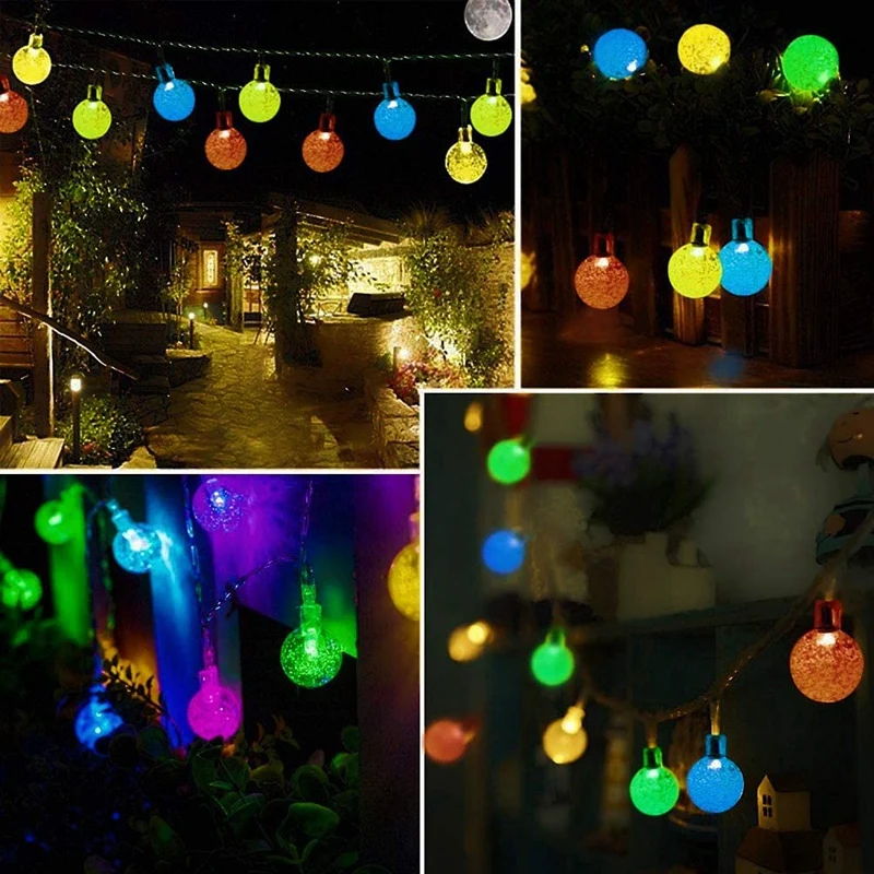 Imagem -05 - Cadeia Luz Solar para Decorações de Natal 50 Bolas de Cristal Colorido Ip65 Impermeável Festivais e Jardins