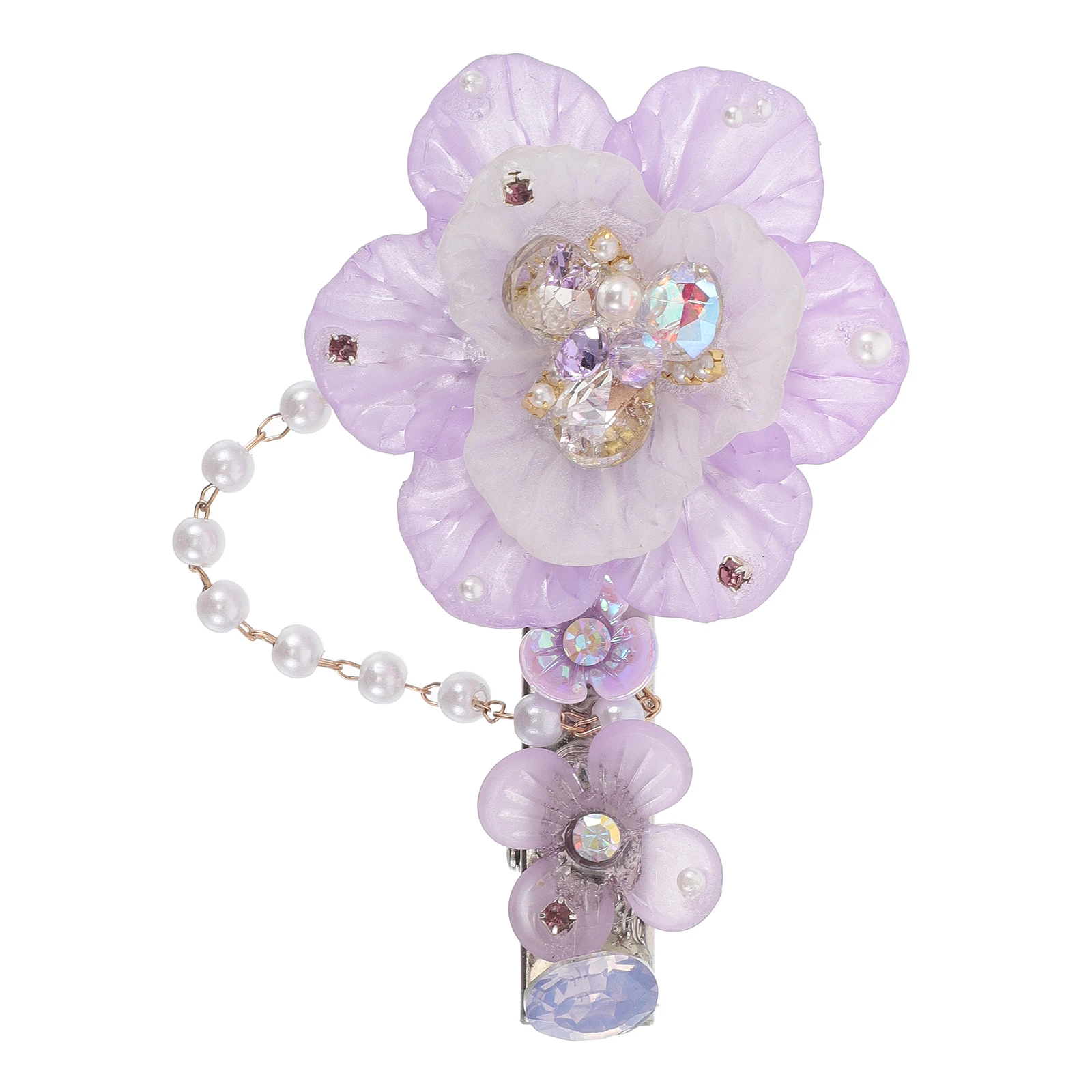 

Crystal Flower Hair Clip Asian Accessories Side Lavender Artificial Pearls Bride