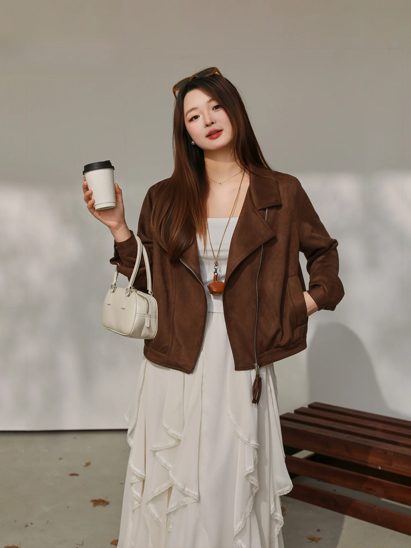 

DM00 plus Size Faionable Suede Jaet Top for Women Spring Vintage oulder Lengthened And Pear aped Women's Coat