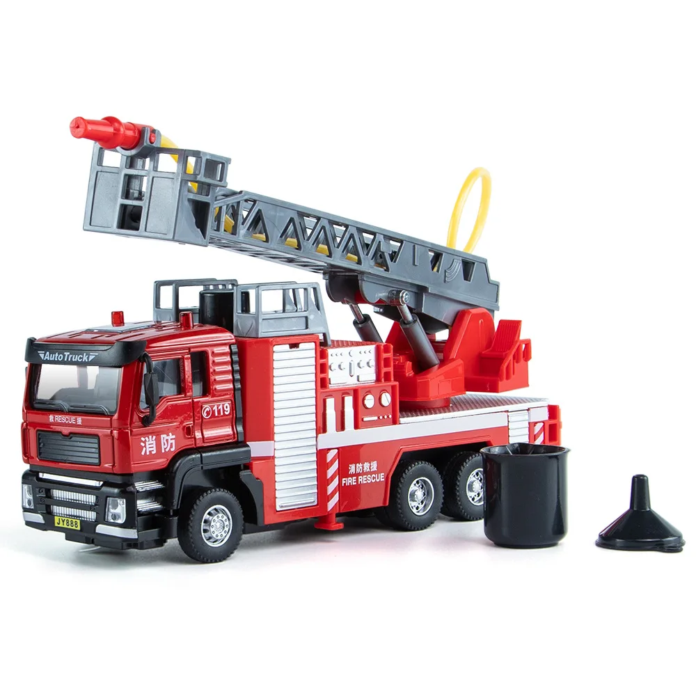 1:50 Alloy Fire Truck Can Spray Water Ladder Car Water Tank Car Inertia Sound and Light Toy Car Children\'s Gift