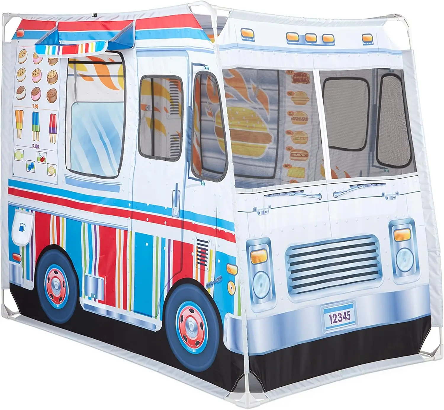 

Double-Sided Food Truck Play Tent for Kids Ages 3+, Ice Cream & BBQ Role-Play Toy