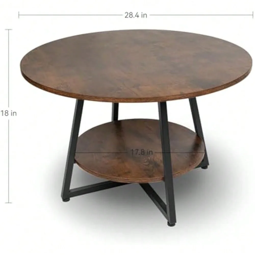 Round Coffee Table for Living Room, 2-Tier Circle Coffee Table with Storage, Modern Wood Round Center Table