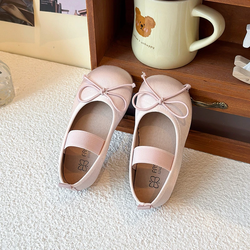 Spring Girls Cute Bow Mary Jane Flats Breathable Soft Sole Kids Ballet Shoes Casual Charming Princess Shoes for Little Girls