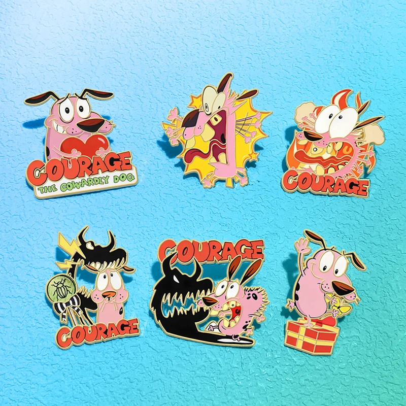 Funny Dog Pins 6-color Enamel Cartoon Courage Dog Puppy Animal Brooch Metal Pin For Backpack Bags Clothes Lapel Badge Gifts