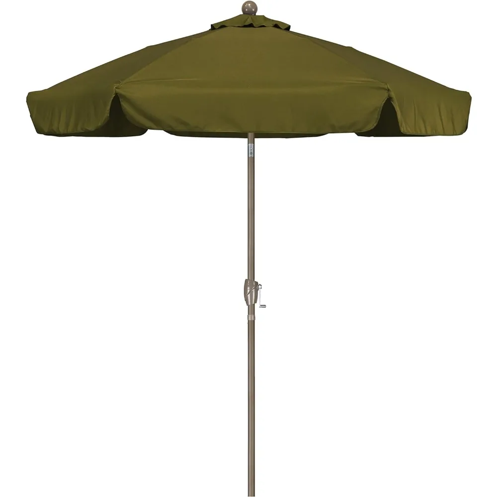 

Umbrella 7.5' Round Aluminum Pole Fiberglass Rib Umbrella, Crank Open, Push Button 3-Way Tilt, Champagne Pole