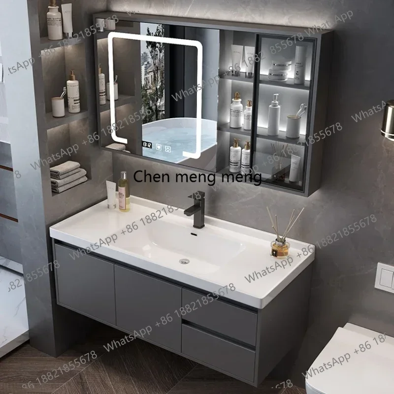 

Bathroom Cabinet Combination Modern Minimalist Ceramic Integrated Basin Mirror Cabinet Bathroom Washbasin Room Furniture