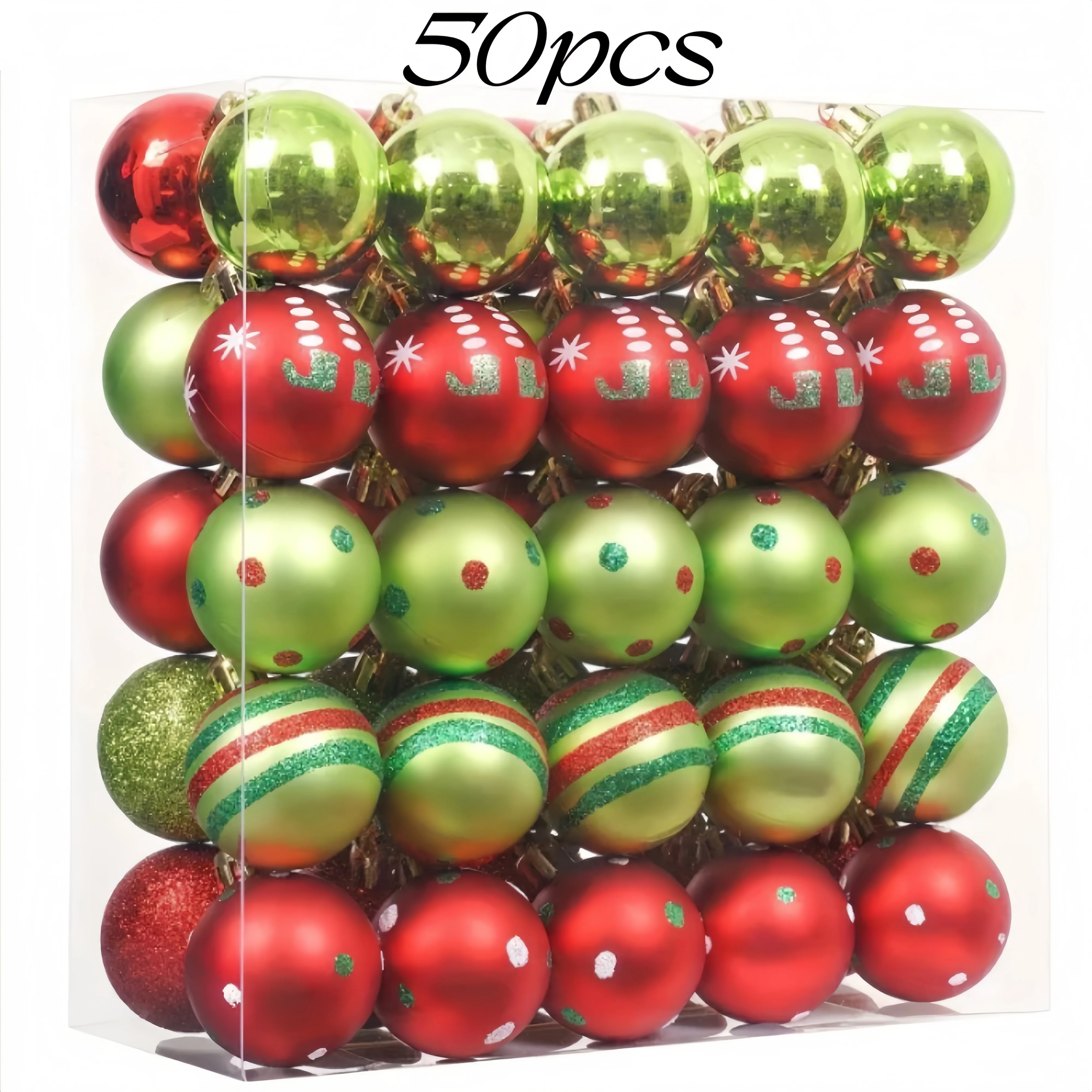 

Набор рождественских шаров из 50 шт., красная, зеленая, окрашенная, 40 мм, подвесные украшения для рождественской елки, рождественские украшения для свадьбы