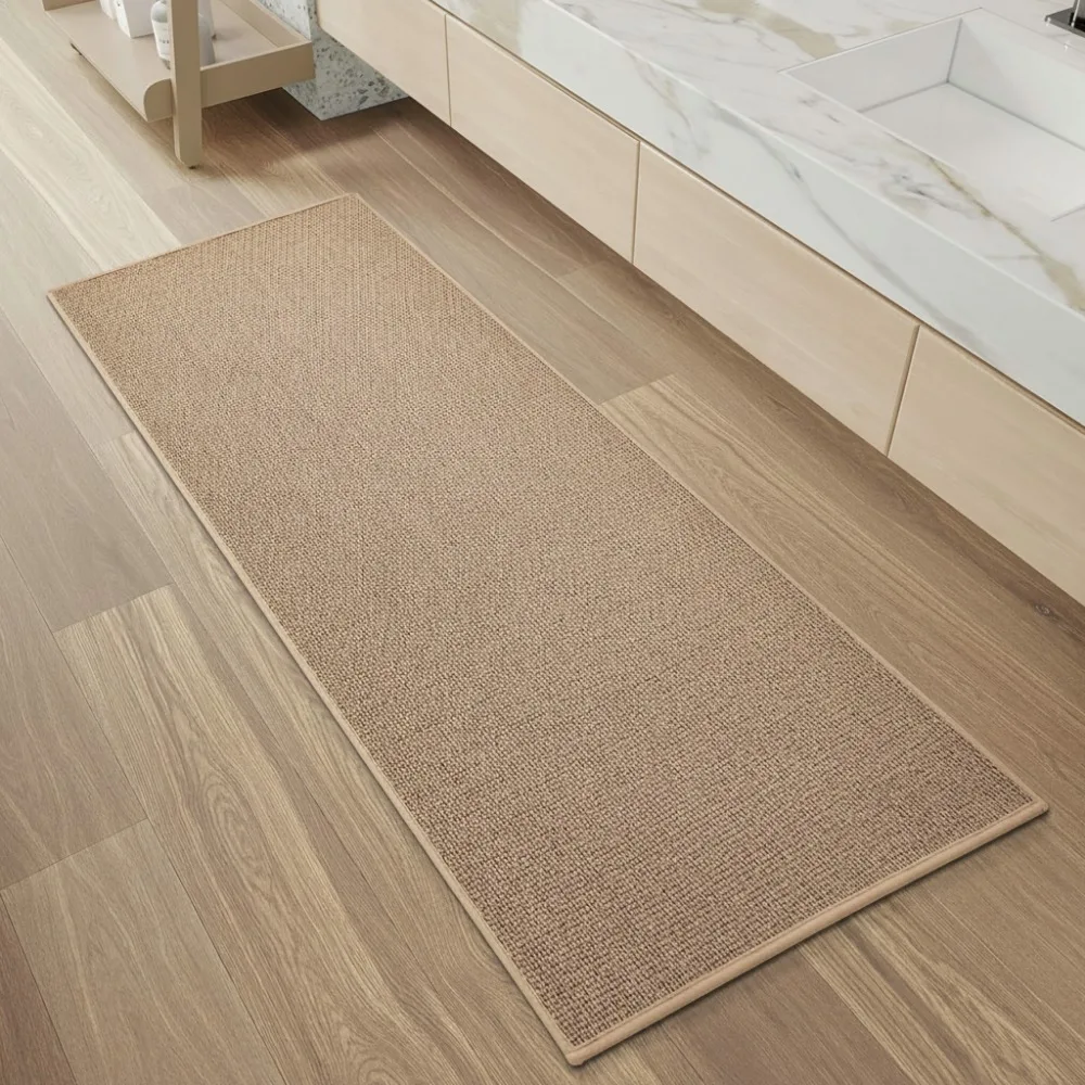 

Non-Slip Absorbent Bath Mat, Thin Braided Rug for Under Door, Quick Dry Machine Washable, Beige 24x47 Inch